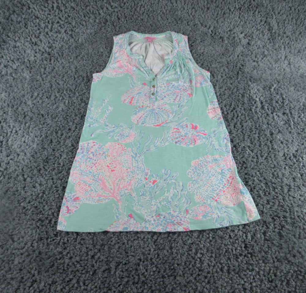 Lilly Pulitzer Women's Shirt Small Green Pink Sleeveless Pullover V-Neck Tank